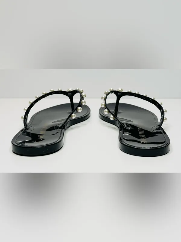 Stuart Weitzman Goldie Black Shiny Jelly Flip Flop Sandal Shoe NWOB - Image 8