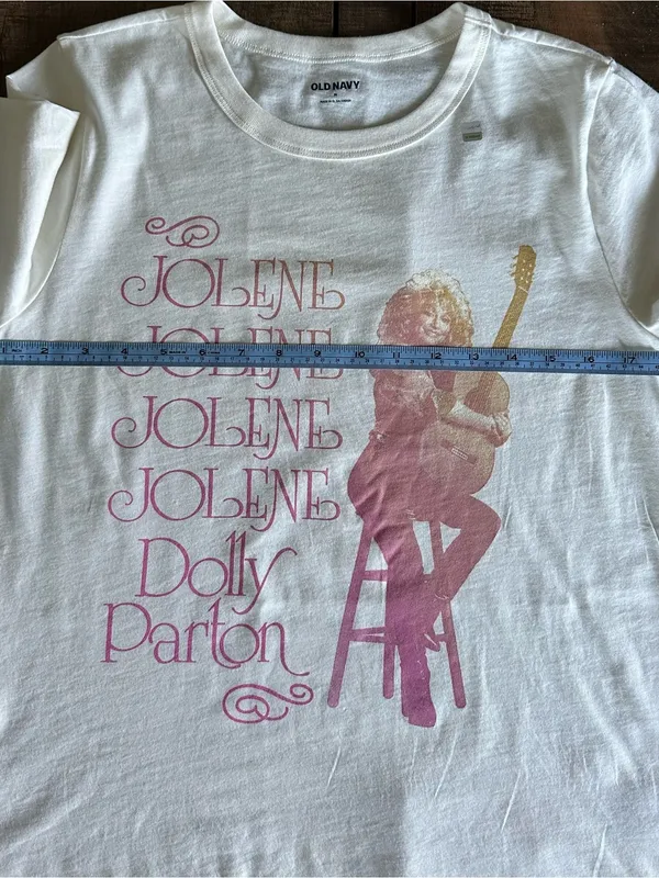 Old Navy Dolly Parton Jolene Graphic T-Shirt Women's Medium White Country Music - Image 10