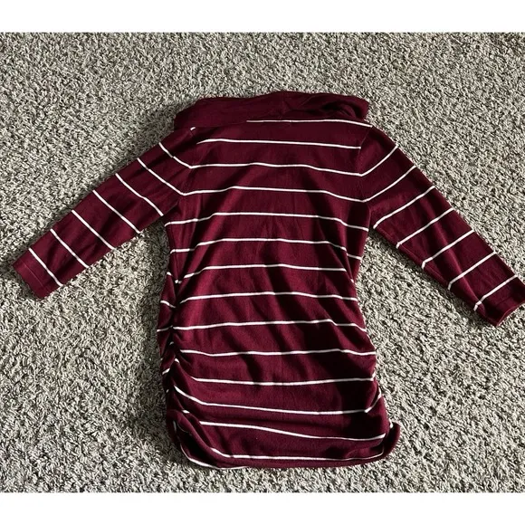 Pink Rose Cowl Neck‎ Quater Sleeve ruched Maroon/white strip sweater size large - Image 6