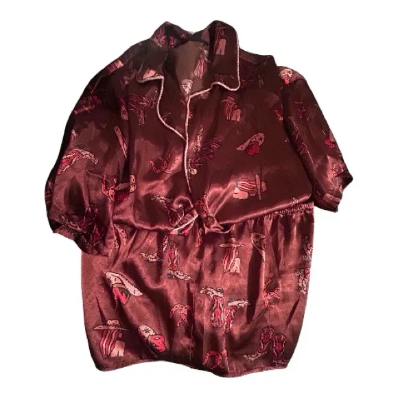 Western pajama top and bottom. Medium. Red - Image 3