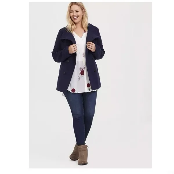 Torrid Navy Blue‎ Double Breasted Pea Coat Pockets Size 1X - Image 3