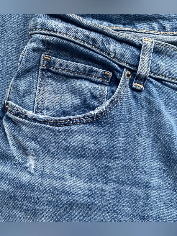Old Navy boyfriend mid rise distressed ripped medium wash rolled cuff jeans 12 - Image 2