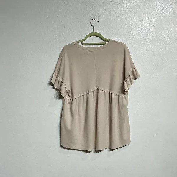 Altar’d State Blush Pink Waffle Knit Babydoll Ruffle Sleeve Top Sz M - Image 8