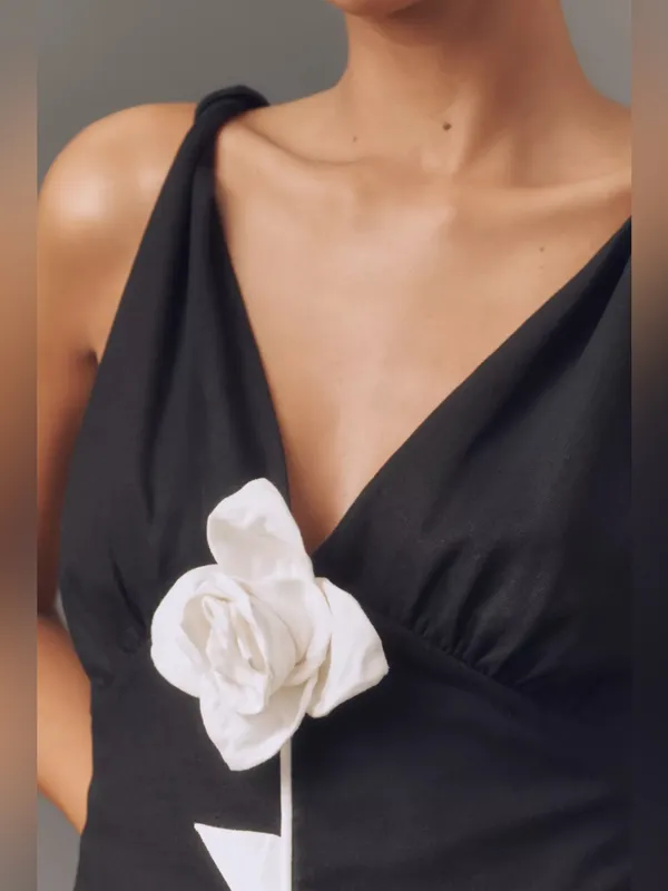 Farm Rio Linen Blend V-Neck Rosette Mini Dress, Size Small, $248 - Image 3