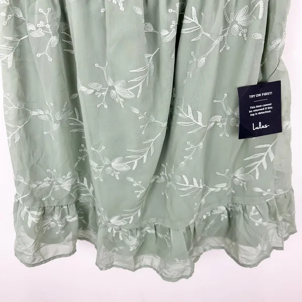 Lulus Cutest Icon Sage Green Embroidered Off-the-Shoulder Mini Dress Small NWT - Image 8