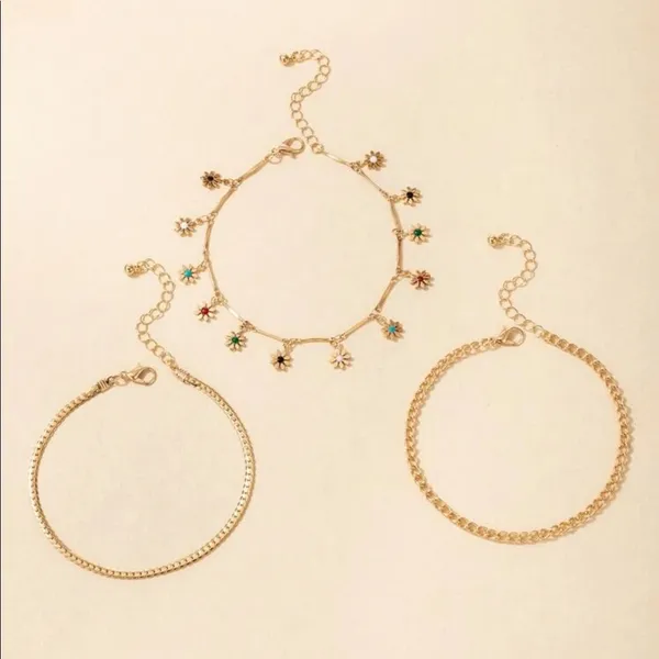 🌻Bohemian Summer Flower Charm gold anklets set🌻 - Image 4