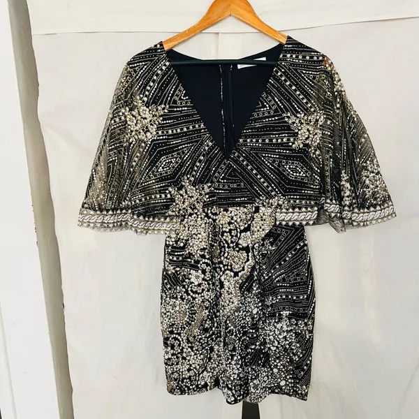 Here Comes The Sun Cape Sleeve Embellished Wrap Dress - Image 5