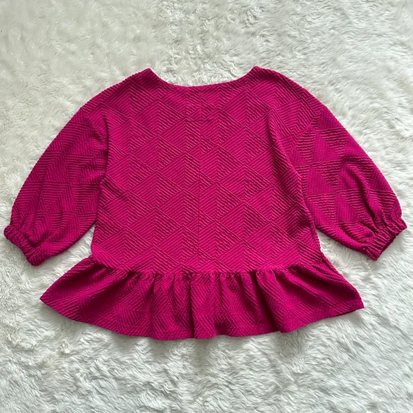 Anthropologie Maeve Blouse Mikayla Peplum Top Textured 3/4 Sleeves Pink M - Image 4