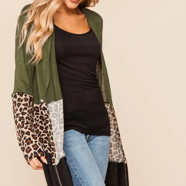 HAPTICS Western Boho Cheetah Small Colorblock Long Sleeve Pocket Cardigan - Image 2