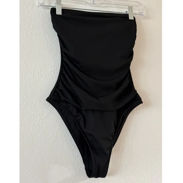 NEW Shade & Shore Black Ribbed Bandeau One Piece Swimsuit XS Shaping - Image 6