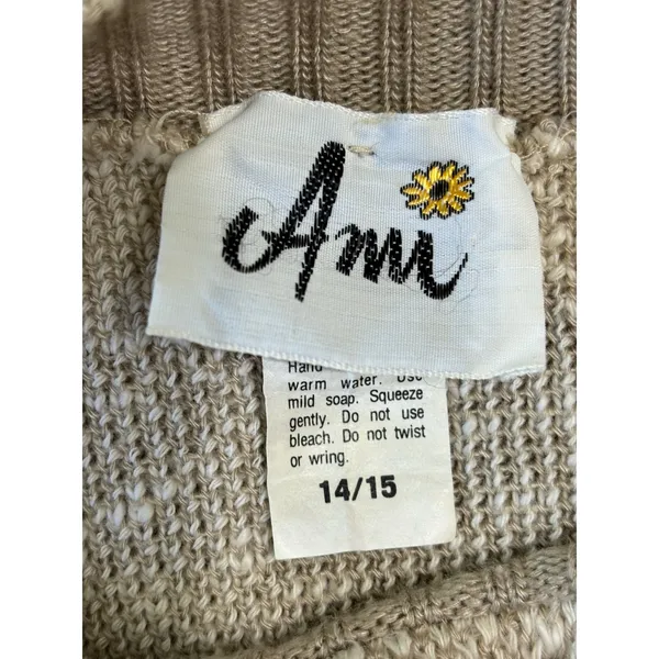 Vintage Ami Plaid Sweater Size 14/15 Cream Beige‎ Batwing Sleeve Knit Top - Image 4