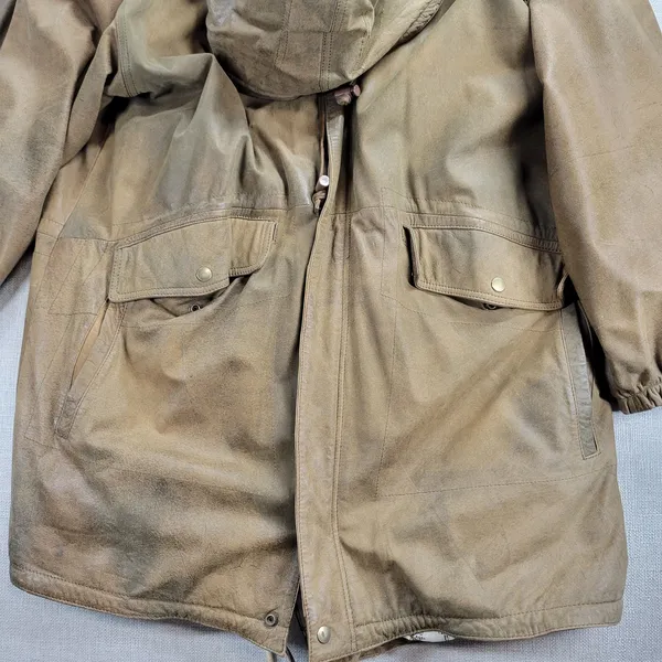 Vintage Imagination Women's Jacket M Brown Leather Hooded Oversized Fishtail - Image 5