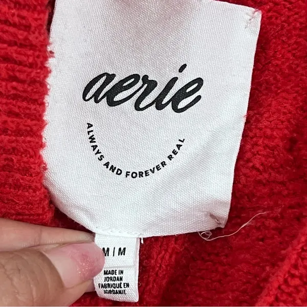 Aerie Vibrant Red Cable Knit Sweater size M oversized unisex - Image 2