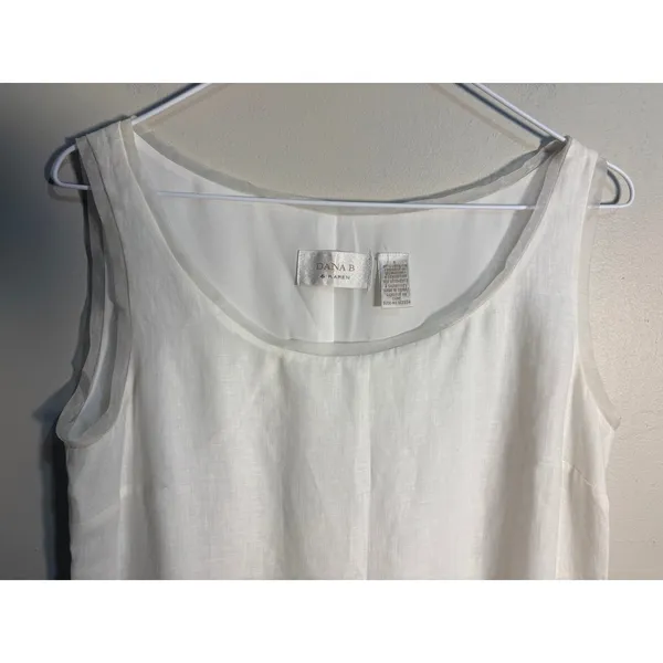 Dana B & Karen Shift‎ Dress Womens 6 White Excellent Linen Sheer Trim Scoop Neck - Image 5