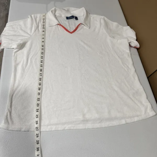 Denim & Co Beach Terry Cloth Knit Polo Contrast Trim Size 1X White A602904 Pool - Image 8