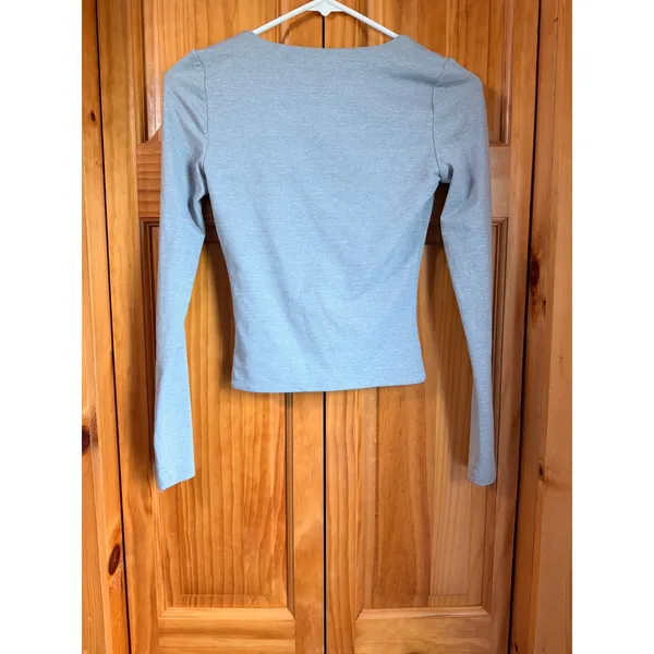 Aritzia Contour New V-Neck Longsleeve Top Heather Chrome Top Gray XS Extra Small - Image 4