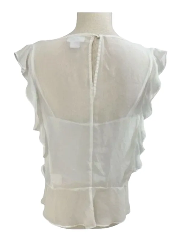 White Ruffle Sleeves V-neck Peplum Blouse Size M Pullover Summer Casual - Image 2