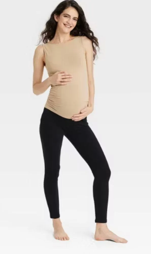 Isabel Maternity Over Belly Knit Maternity Leggings - by Ingrid & Isabel™ Black - Image 2