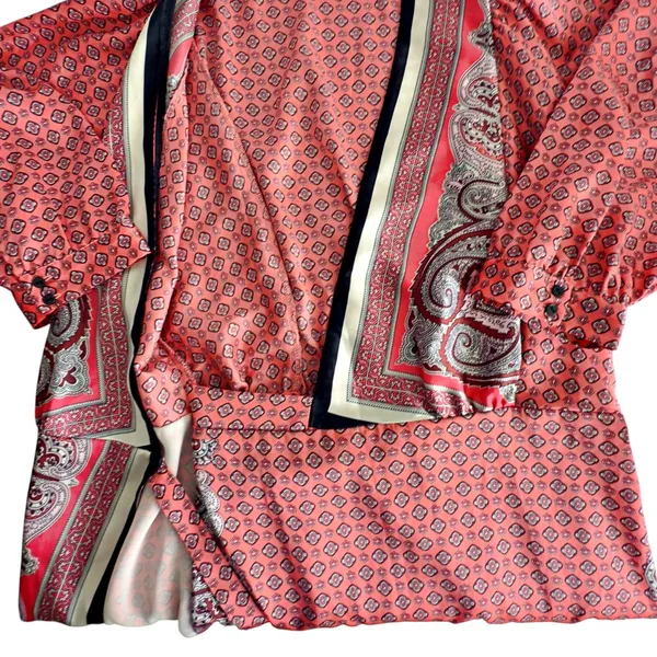 Zara Kimono Wrap Dress MEDIUM Tie Pink Black Paisley Silky 3/4 Sleeve - Image 6