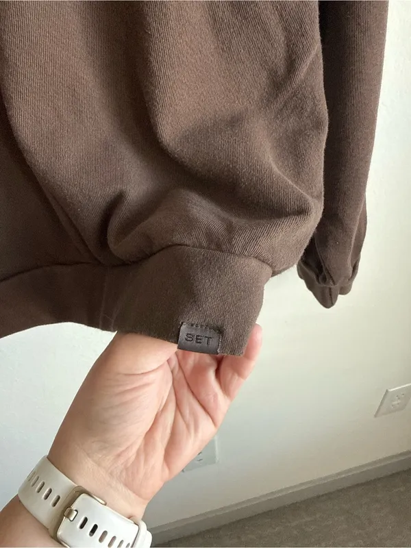 Set Active Chocolate Brown Half Zip Sweatshirt Womens Medium 100% Cotton Pullover - Image 8