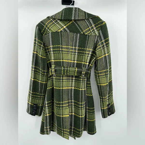 Mac & Jac‎ Green Plaid Belted Coat Asymmetrical Zip Snap Front Jacket Size XS - Image 2