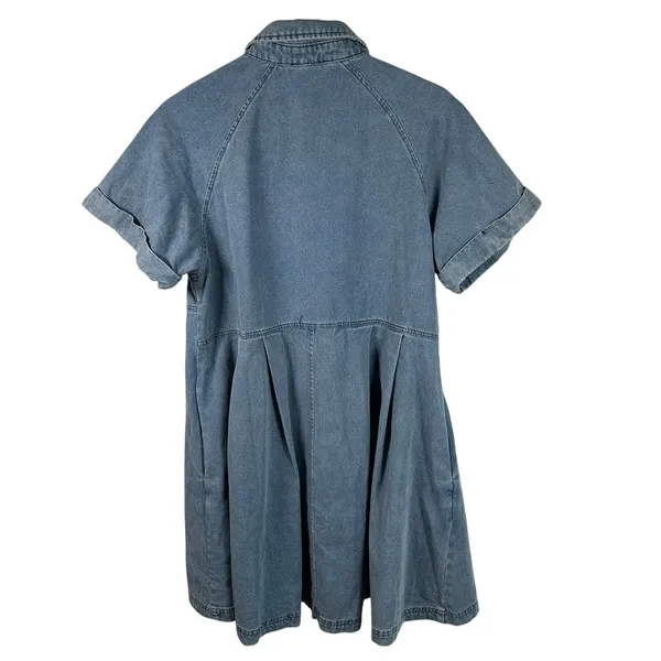 Entro Denim Dress Sz S Button Down Mini Blue Cotton Babydoll Pocket NWT - Image 3