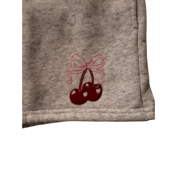 White Fox Boutique Grey Cherry Graphic Bow Sweat Shorts, Size XL - Image 3