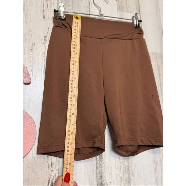 Brown High Waist Stretch Biker Shorts Size S – Soft Polyester, Comfy Fit - Image 6