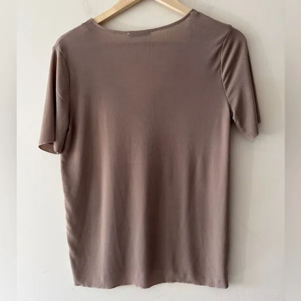 Zara Ribbed Basic Brown‎ Taupe V Neck Top - Image 4