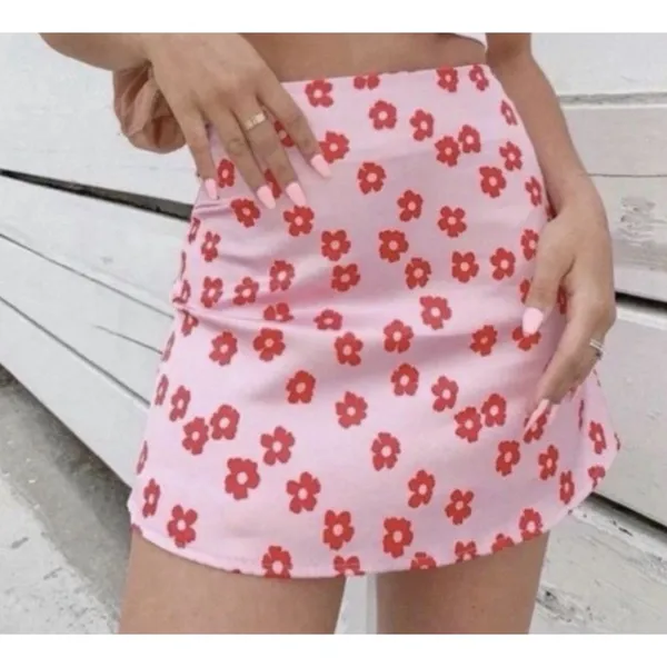 PRINCESS POLLY pink red floral short mini skirt Sm - Image 2