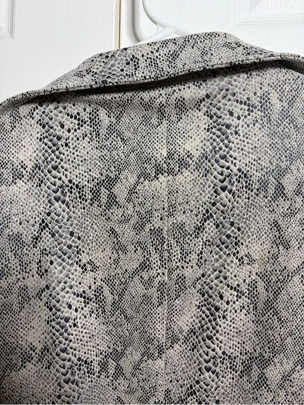 She + sky Snake-Print Cropped Moto Jacket in Taupe/Black size medium - Image 4