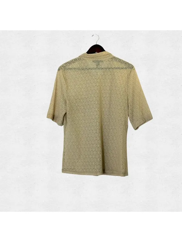 Style & Co Beige Lace Short Sleeve Collared Button Down Top Large Vacation Beach Tan Shirt - Image 2