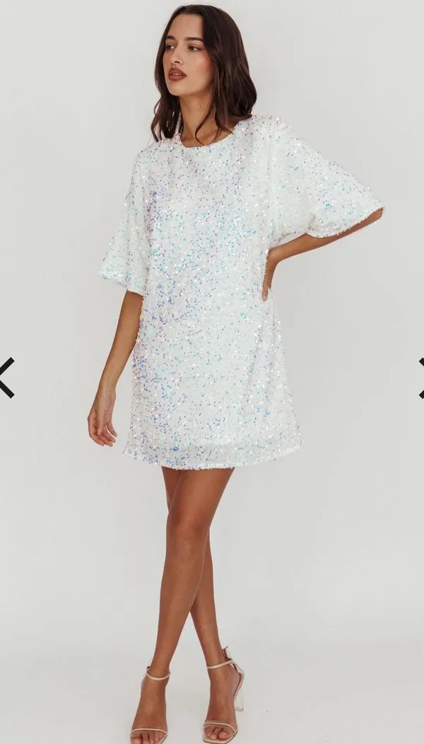Mini sequin dress in white Size 6 - Image 3