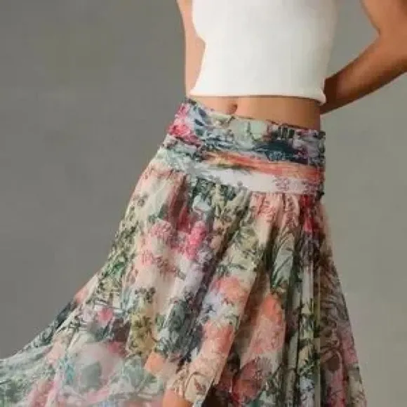 Anthropologie High-Low Tulle Maxi Skirt in Floral Pink Size 16 NWT Garden Party - Image 6