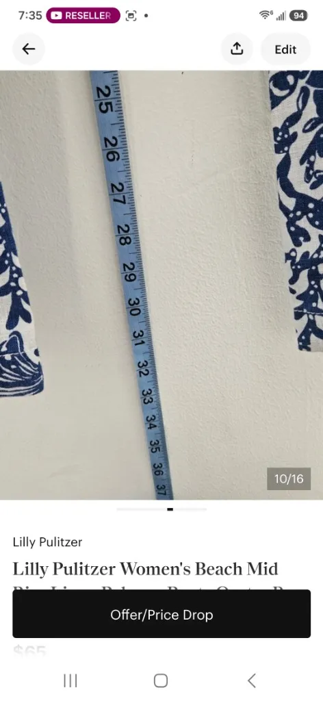 Lilly Pulitzer Women's Beach Mid Rise Linen Palazzo Pants Oyster Bay Blue White - Image 4