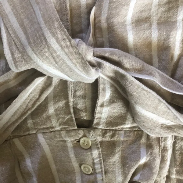 Happy x Nature Beige Tan Striped Linen Blouse Women’s Top Size Small - Image 8