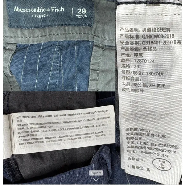 Abercrombie & Fitch Blue Stripe Stretch Chino Shorts 29 Mid Rise 4.5" Inseam - Image 6