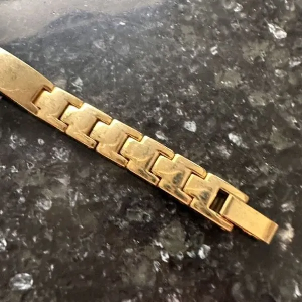 Chico’s Large Face Mother of Pearl Pave Rhinestone Goldtone Delicate‎ Band Watch - Image 6