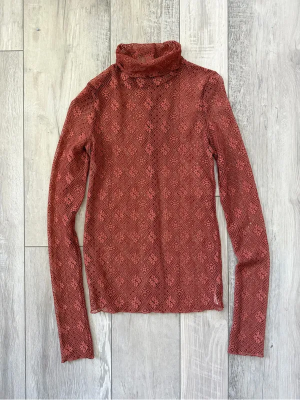 Free People Sweet Memories Dainty Boho Chic Earthy Lace Long Sleeve size small - Image 3