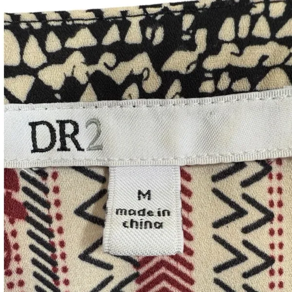 DR2 Women's Tunic Top Size Medium‎ Pink Black Paisley Boho Tassel V-Neck - Image 2