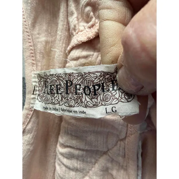 Free People Women's Peach Sleeveless Top with Embroidered Straps, Size LG - Image 3