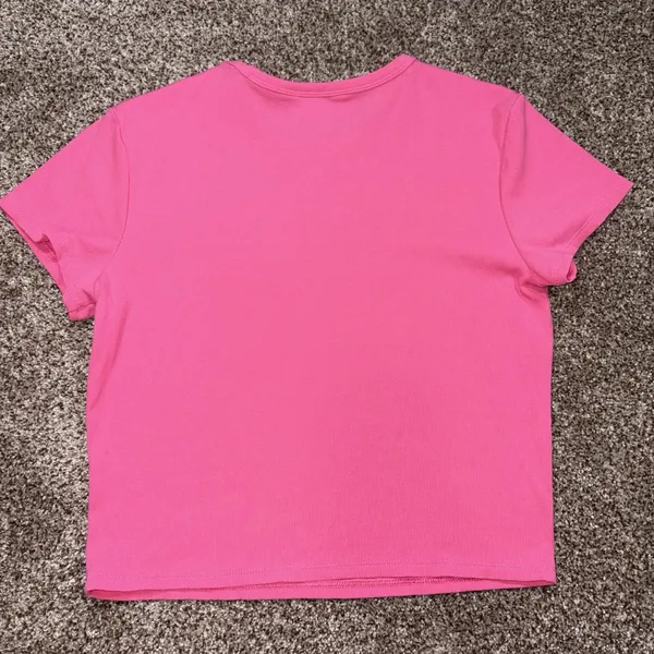 Athleta Women's Solid Pink Crew Neck Stretch Knit Tee Gym Training Size L - Image 8