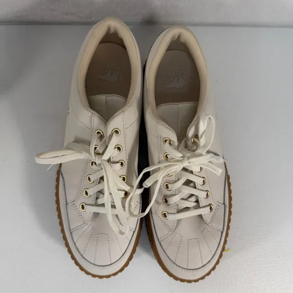 Sorel 10.5 Ona Ave Low Court Sneaker Platform Leather Sporty Chalk Gum Sole Shoe - Image 6
