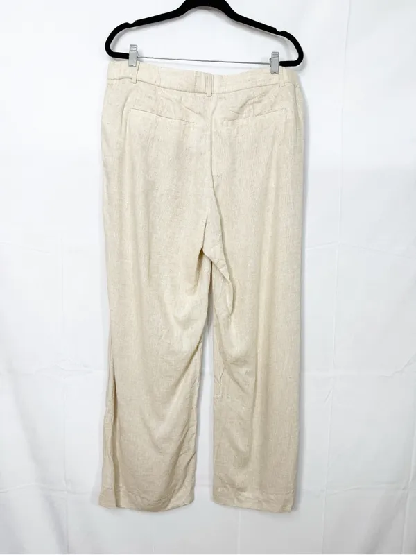 Abercrombie & Fitch Sloane Linen Blend Tailored Wide Leg Pant Tan Ecru Beige - Image 3