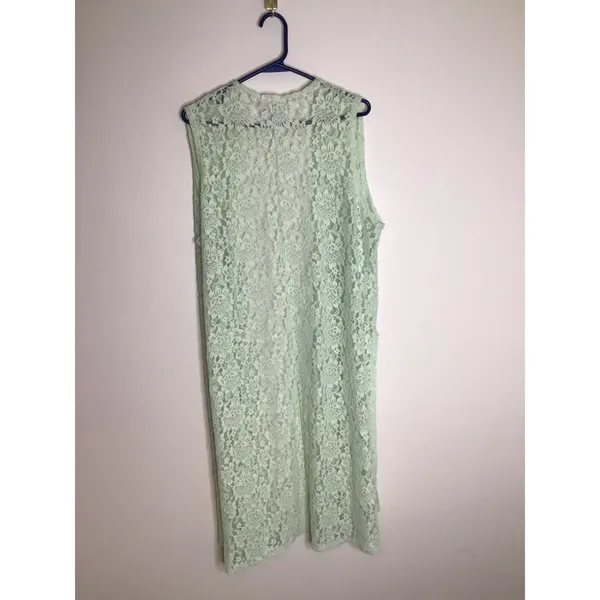 LuLaRoe Joy Lace Vest Womens L Mint Green Excellent Sheer Longline Floral Boho - Image 5