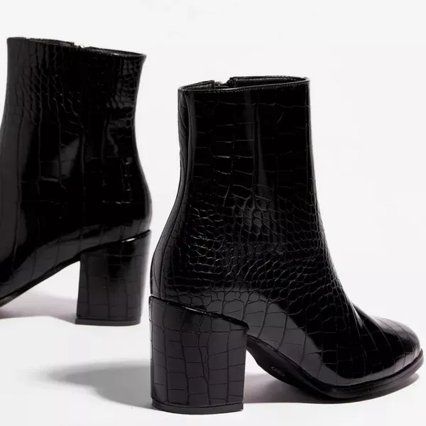 Nasty Gal Croc Embossed Block Heel Meadow 2 Ankle Boots Size 8 - Image 2