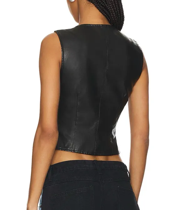 LIONESS Black Leather Button Vest - Image 3