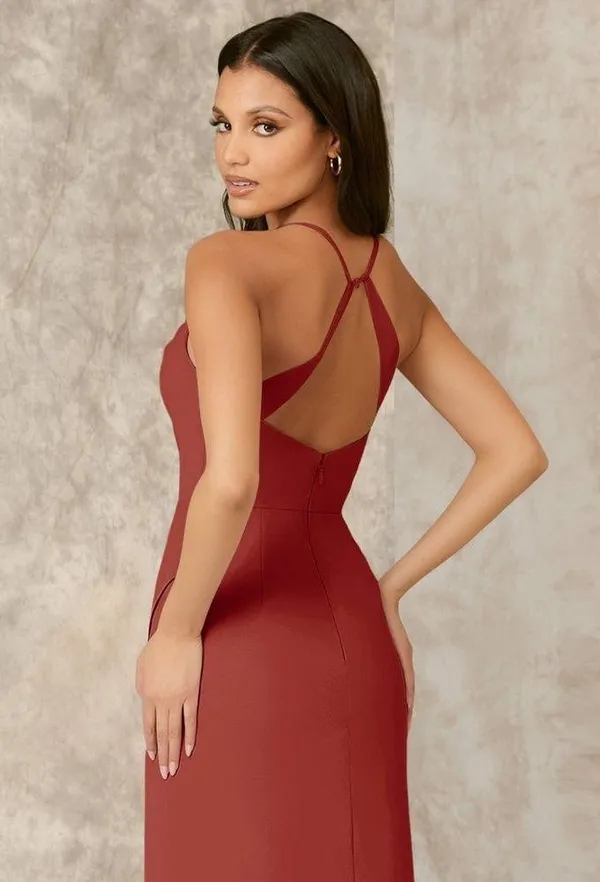 Azazie X KENDALL + KYLIE Cowl Scoop Chiffon Mermaid Dress Terracotta - Image 9