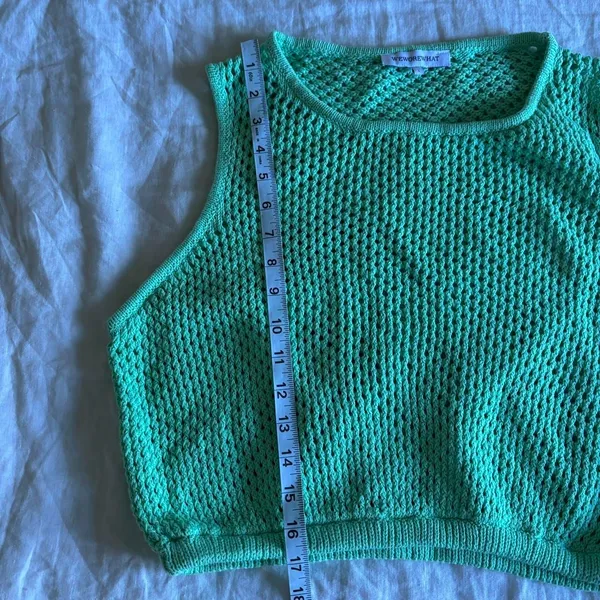 Weworewhat Green Cotton Crochet Open Knit Crop Tank Top Festival Beach Large - Image 8