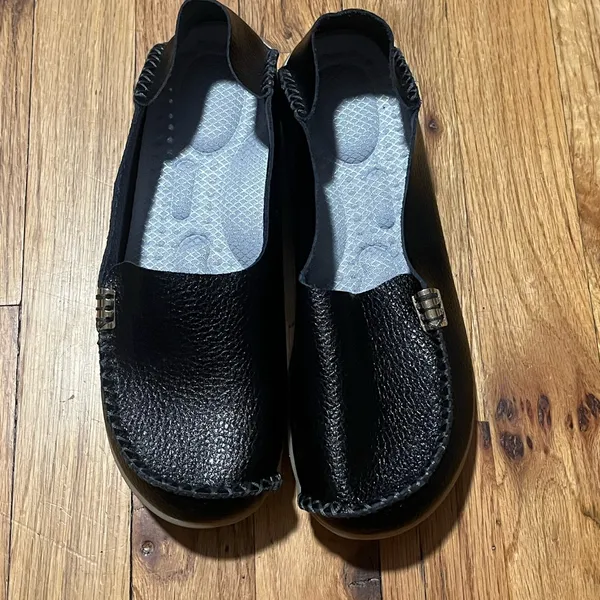 Black Pebble Sole Comfort Loafers Size 39 US 8/8.5 Slip On Very Comfortable - Image 2